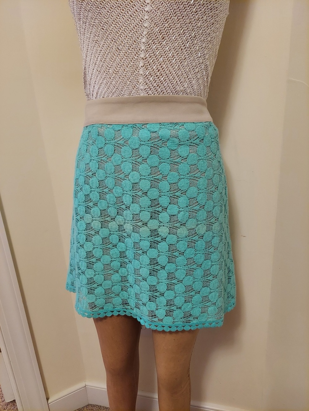 Turquoise Lace Skater Skirt with Neutral Waistband